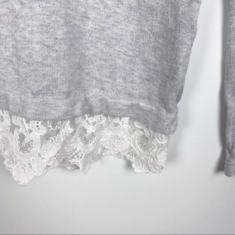 Boden Lace Embellished Sweater Cotton Gray White Long Sleeve Crew Neck 2 - Picture 6 of 13